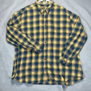 The Foundry Supply Co. Mens Flannel Button Up Shirt 3XLT Blue Yellow Plaid XXXLT